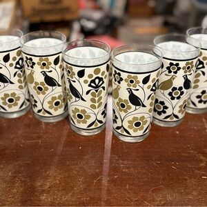 Floral Bird Pattern Glass Set